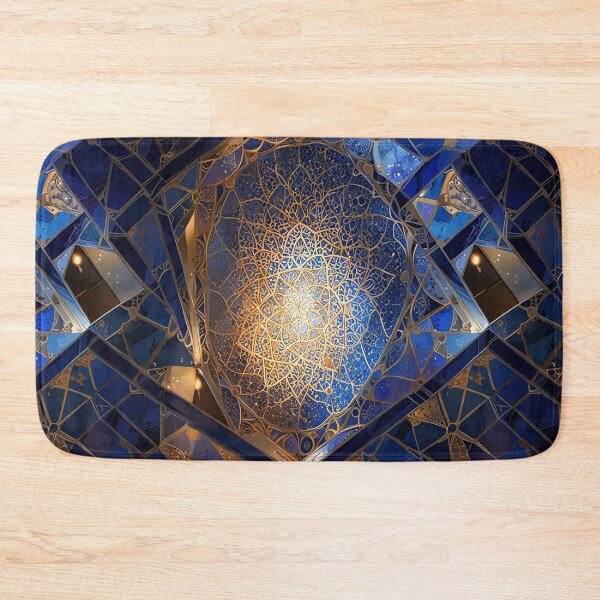Item preview, Intricate Golden Patterns on Blue Geometric Panels designed and sold by CoolPixels.