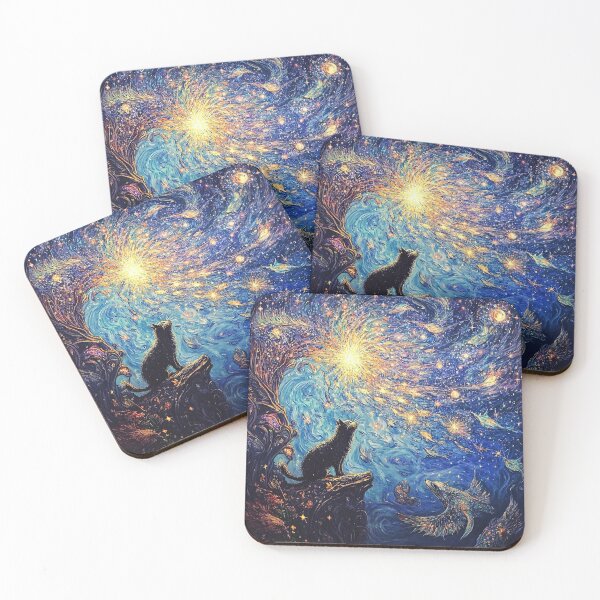 Item preview, Feline reverie under shimmering stars designed and sold by TeeTribeWear.