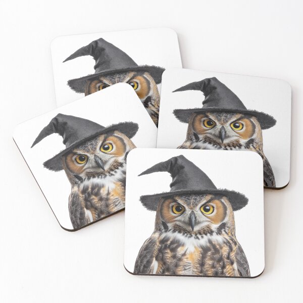 Item preview, Great Horned Owl Wearing Halloween Witch Hat designed and sold by LazyOwlStore.