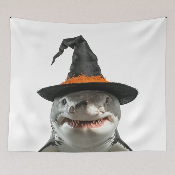 Item preview, Great White Shark Wearing Halloween Witch Hat designed and sold by LazyOwlStore.