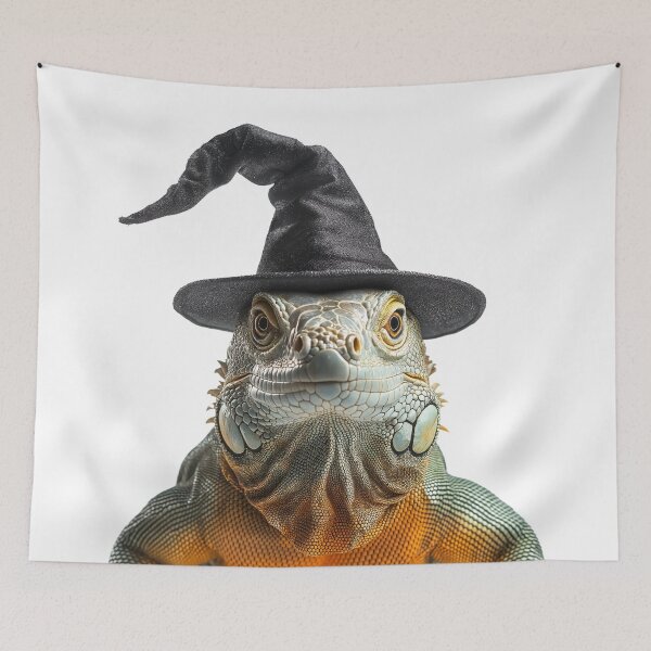 Item preview, Green Iguana Wearing Halloween Witch Hat designed and sold by LazyOwlStore.