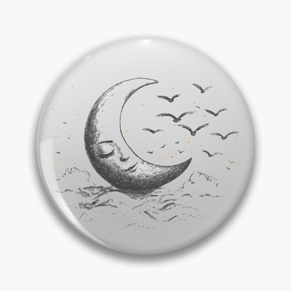 Item preview, Crescent Moon with Birds and Clouds – Mystical T-Shirt, Minimalist Sticker with Hand-Drawn Moon Design designed and sold by Zentuary.
