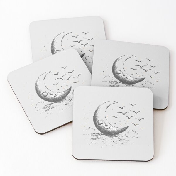 Item preview, Crescent Moon with Birds and Clouds – Mystical T-Shirt, Minimalist Sticker with Hand-Drawn Moon Design designed and sold by Zentuary.