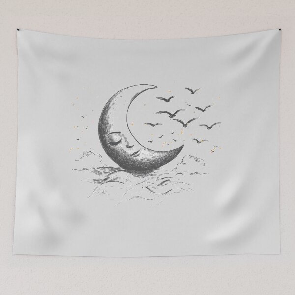 Item preview, Crescent Moon with Birds and Clouds – Mystical T-Shirt, Minimalist Sticker with Hand-Drawn Moon Design designed and sold by Zentuary.