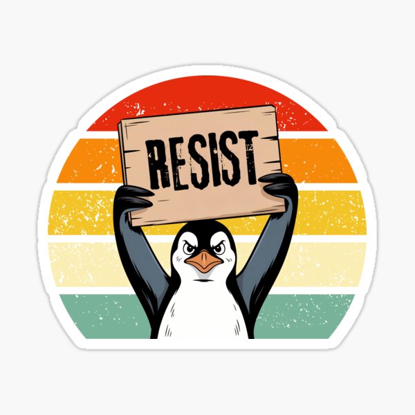 Vista previa del artículo con la obra «Arancel de resistencia de los pingüinos», diseñado y vendido por Poliartics.