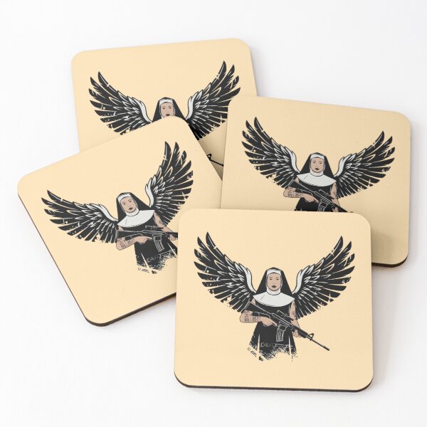 Item preview, nun holding a rifle, wings, roses, tattoos designed and sold by 123ks.