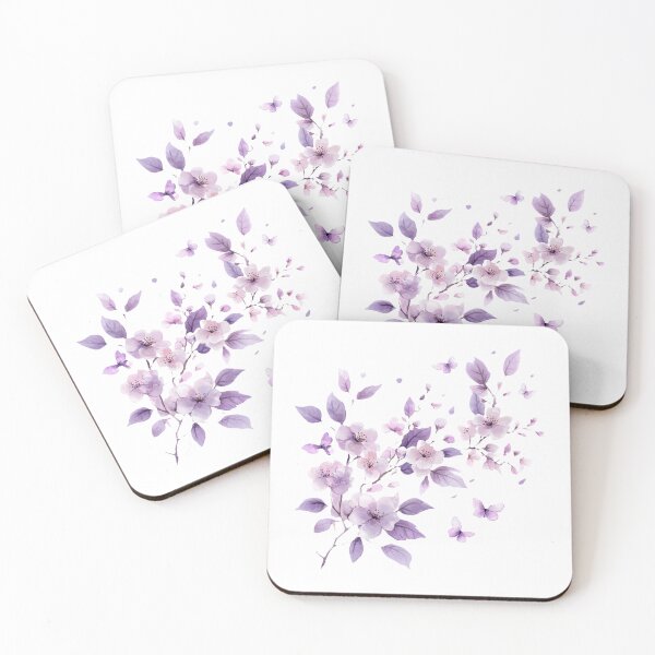 Item preview, Cherry Blossom with Purple Leaves and Butterflies – Ethereal T-Shirt, Artistic Sticker with Watercolor Blossom Design designed and sold by Zentuary.
