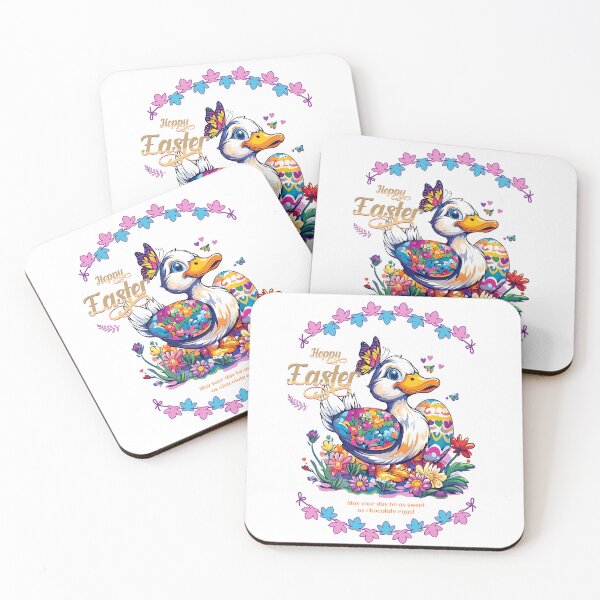 Item preview, Colorful Easter Duck with Flowers and Eggs designed and sold by HannaArtHeart.