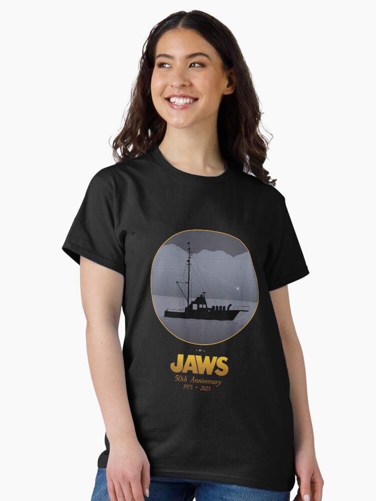 Thumbnail 1 of 7, Classic T-Shirt, Shark Boat Tribute – 50 Years at Sea (Gold Edition) designed and sold by RitaTaylor.