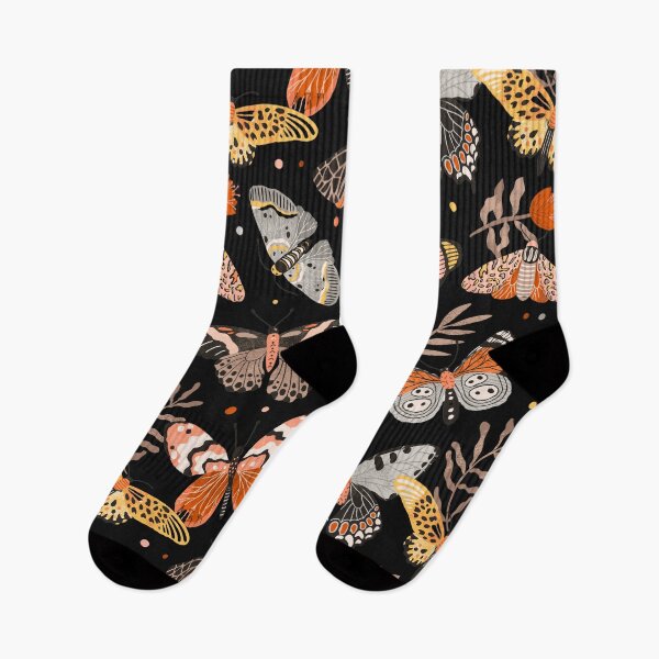 Item preview, Dark feminine aesthetic floral pattern - moths and butterflies in orange and light purple liliac lavander  designed and sold by Fantasy Cache.