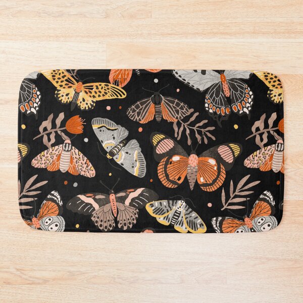 Item preview, Dark feminine aesthetic floral pattern - moths and butterflies in orange and light purple liliac lavander  designed and sold by Fantasy Cache.