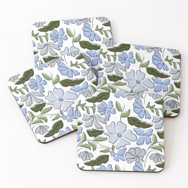 Item preview, Blue and Green Hand Drawn Floral Block Print designed and sold by idovedesign.