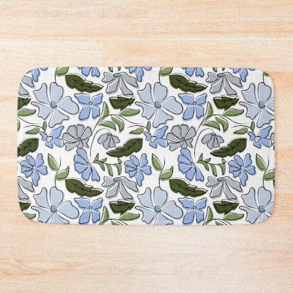 Item preview, Blue and Green Hand Drawn Floral Block Print designed and sold by idovedesign.