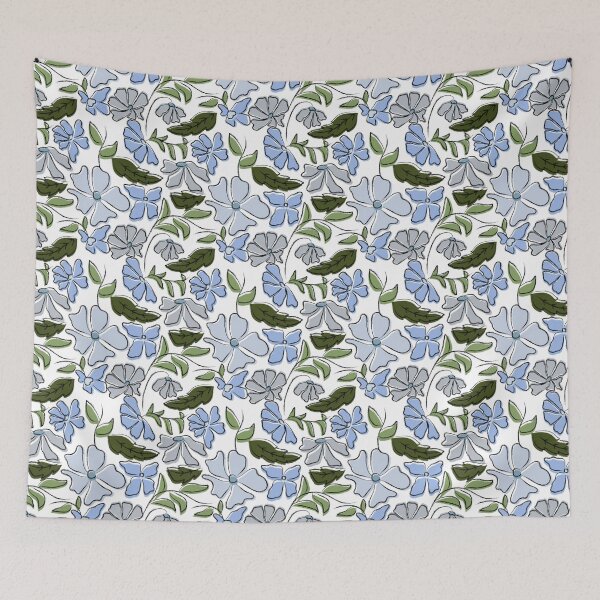 Item preview, Blue and Green Hand Drawn Floral Block Print designed and sold by idovedesign.