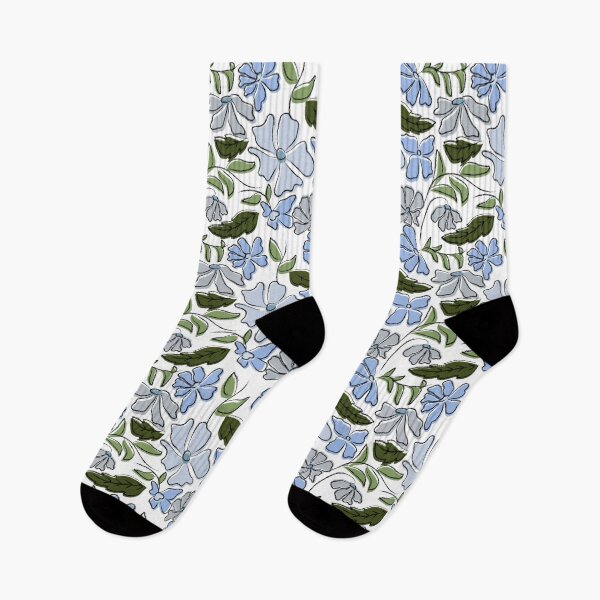 Item preview, Blue and Green Hand Drawn Floral Block Print designed and sold by idovedesign.