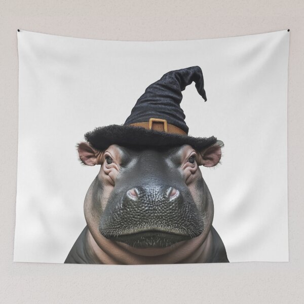 Item preview, Hippopotamus Wearing Halloween Witch Hat designed and sold by LazyOwlStore.
