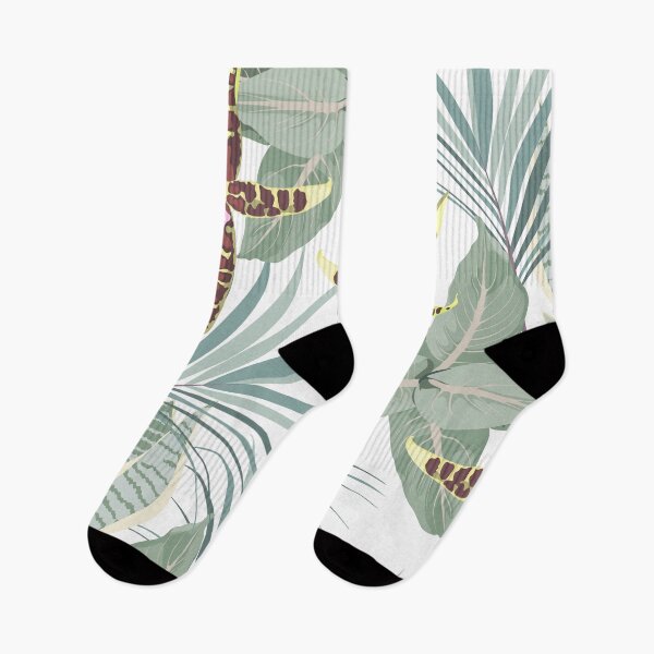 Item preview, Watercolor style Cambria orchid flowers and many kind of exotic blue palm leaves seamless pattern. designed and sold by MatyKotiv.