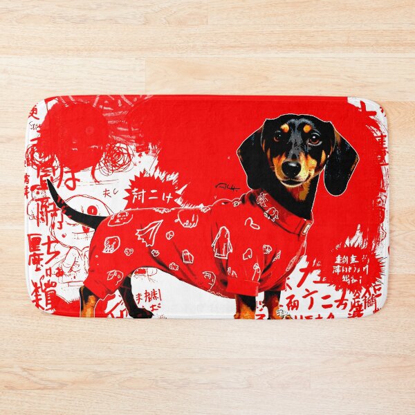 Item preview, Crazy cute funny dog dachshund in japan style manga anime ink drawing kanji designed and sold by VonKalt.