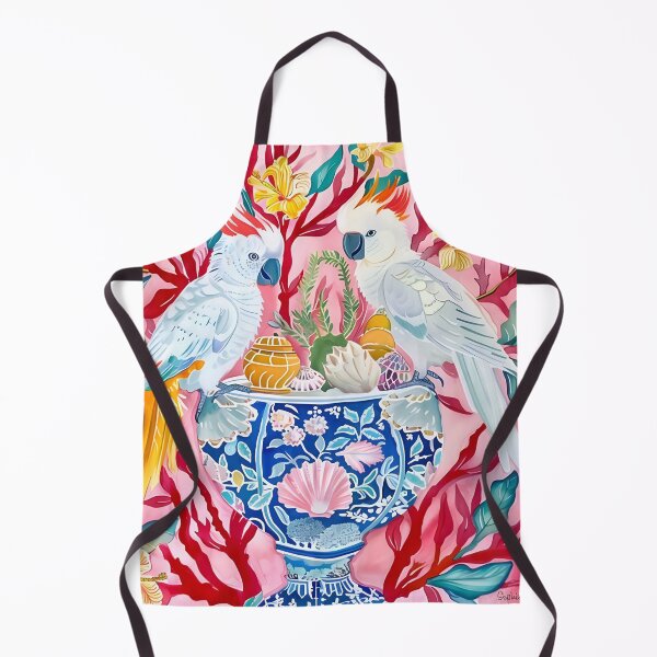 Item preview, Preppy chinoiserie cockatoo parrots and corals designed and sold by SophieClimaArt.
