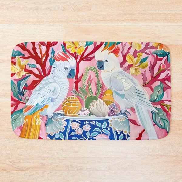 Item preview, Preppy chinoiserie cockatoo parrots and corals designed and sold by SophieClimaArt.
