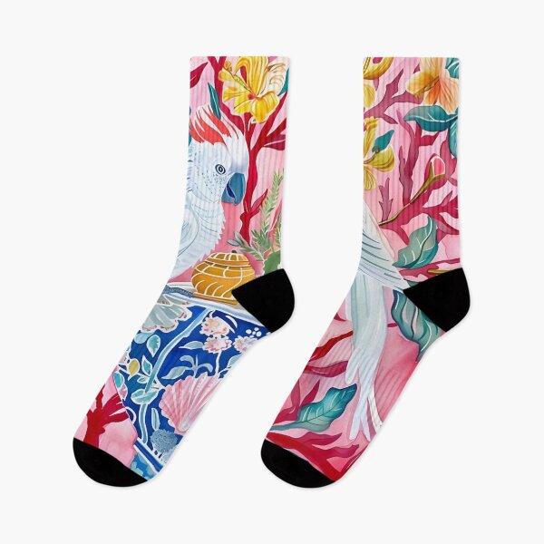 Item preview, Preppy chinoiserie cockatoo parrots and corals designed and sold by SophieClimaArt.