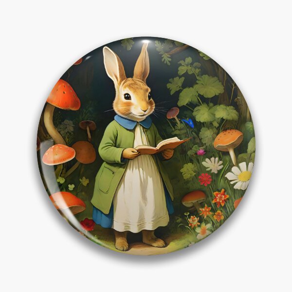 Item preview, Vintage Bunny Lady Easter Hare in the woods among Funghis illustration designed and sold by EmeraldeaArt.