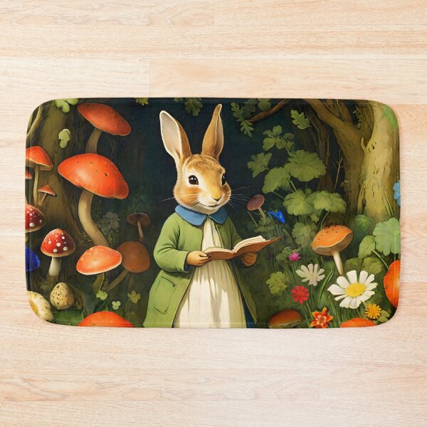 Item preview, Vintage Bunny Lady Easter Hare in the woods among Funghis illustration designed and sold by EmeraldeaArt.