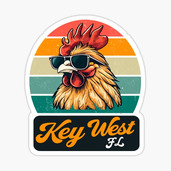 Key West rooster and retro sunset for family vacation Florida 2025 Sticker