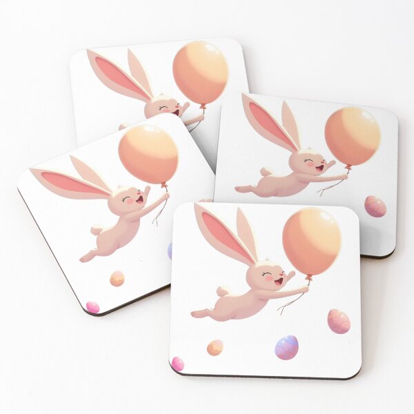 Item preview, Flying Bunny with Balloon and Easter Eggs – Cute Whimsical Art designed and sold by artiviohub.