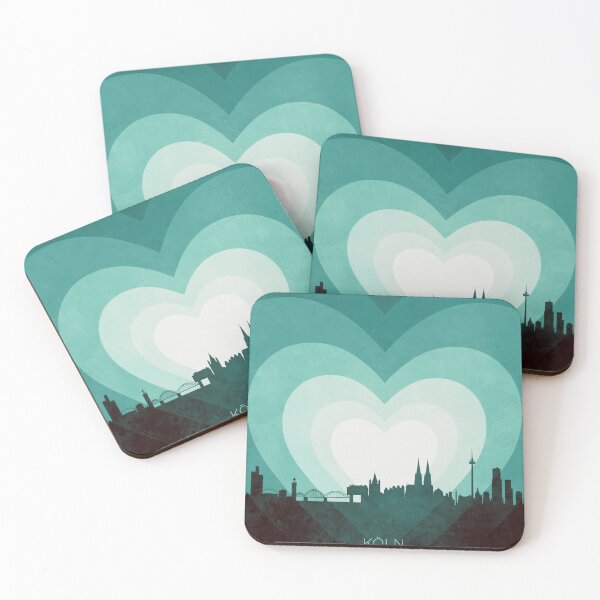 Item preview, Cologne Germany Skyline Hearts Teal designed and sold by ArtPrints.