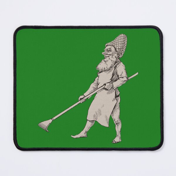 Item preview, Art by Mike Linocut Dwarf, garden gnome raking leaves designed and sold by allartbymike.