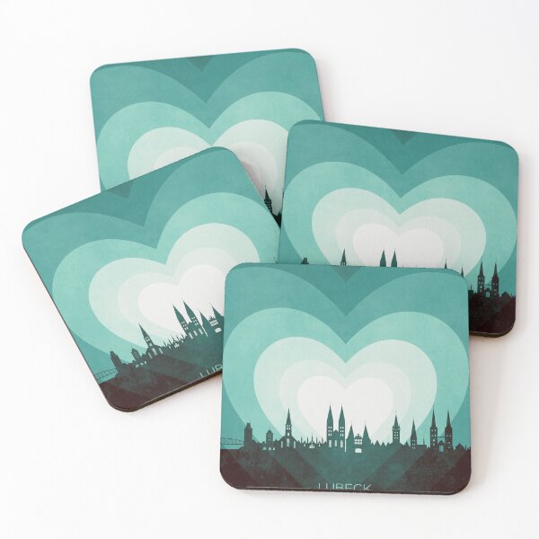 Item preview, Lubeck Germany Skyline Hearts Teal designed and sold by ArtPrints.