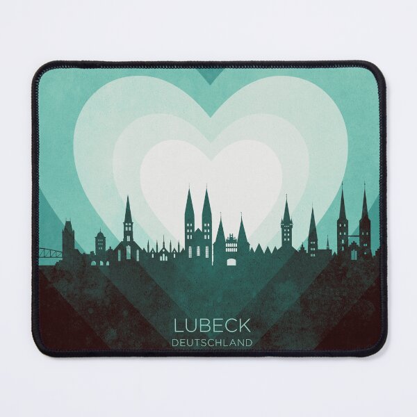 Item preview, Lubeck Germany Skyline Hearts Teal designed and sold by ArtPrints.
