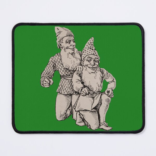 Item preview, Art by Mike Linocut two dwarfs, garden gnome kneeling designed and sold by allartbymike.