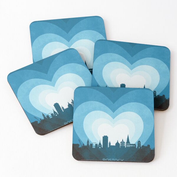 Item preview, Rostock Germany Skyline Hearts Blue designed and sold by ArtPrints.