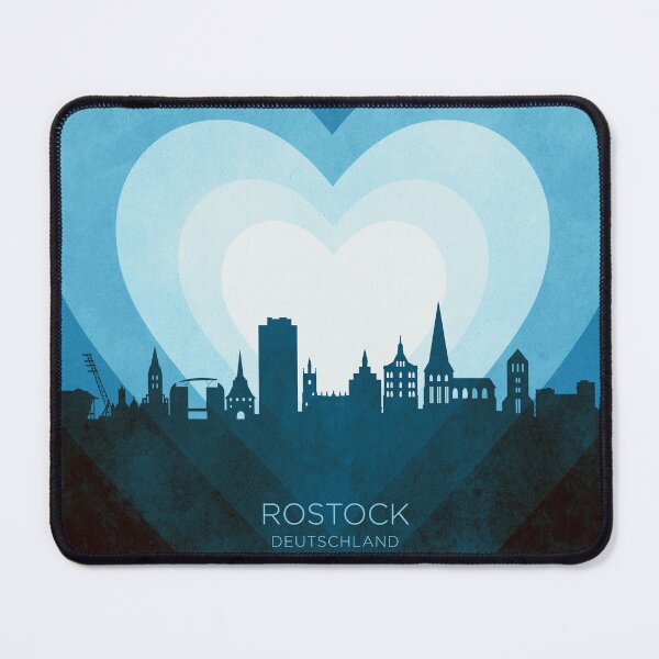 Item preview, Rostock Germany Skyline Hearts Blue designed and sold by ArtPrints.
