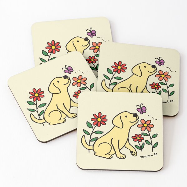Item preview, Yellow Labrador Butterfly and Daisies Cartoon designed and sold by HappyLabradors.