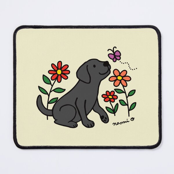 Item preview, Black Labrador Butterfly and Daisies Cartoon designed and sold by HappyLabradors.