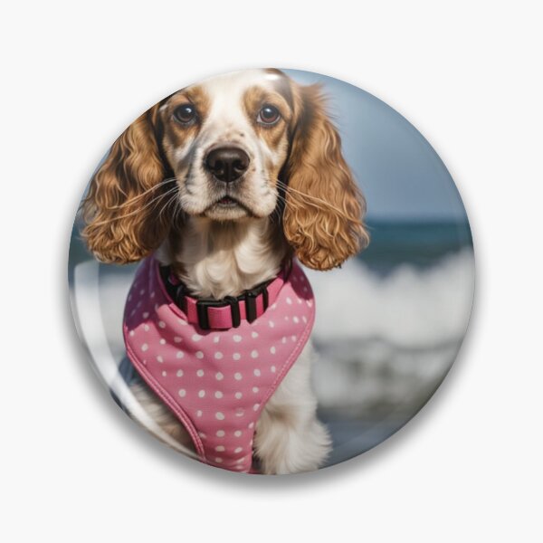 Item preview, Cocker spaniel springer spaniel on the beach, in pink collar, designed and sold by Coolparrotgirl.