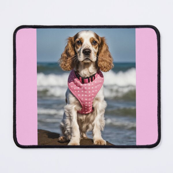 Item preview, Cocker spaniel springer spaniel on the beach, in pink collar, designed and sold by Coolparrotgirl.