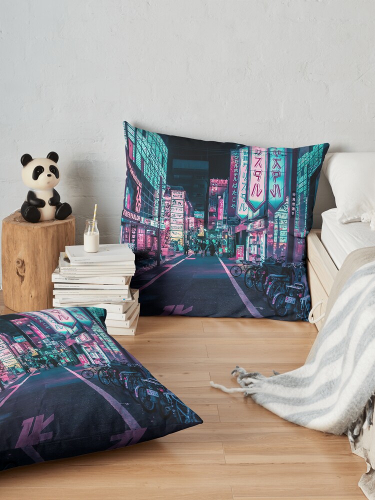 Alternate view of Tokyo - A Neon Wonderland Floor Pillow