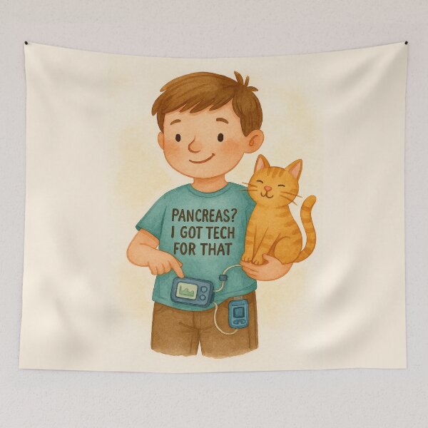 Item preview, Cute Diabetic Kid with Tech and Cat designed and sold by Lacritsa .