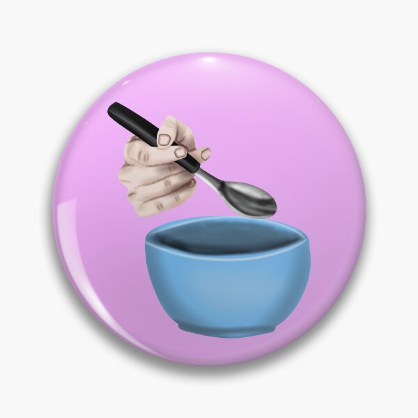 Item preview, Hand holding a spoon with a blue bowl, with pink border designed and sold by katecheerycake.