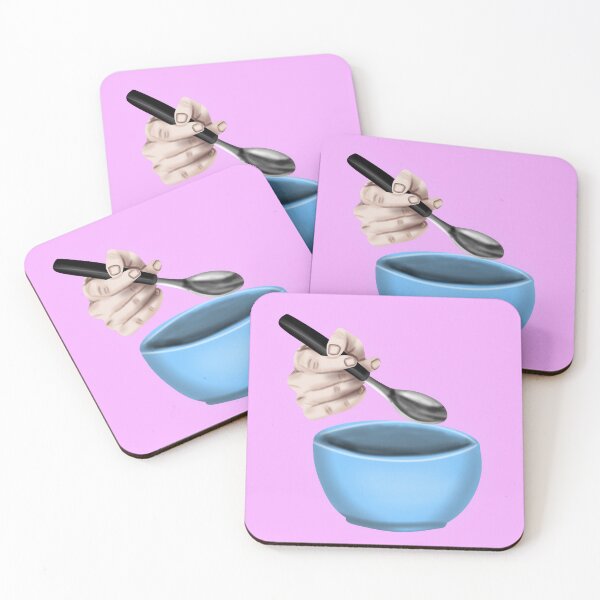 Item preview, Hand holding a spoon with a blue bowl, with pink border designed and sold by katecheerycake.