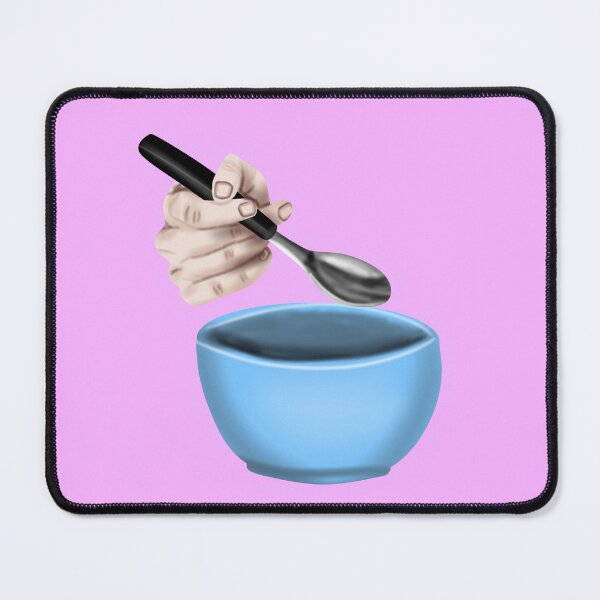 Item preview, Hand holding a spoon with a blue bowl, with pink border designed and sold by katecheerycake.