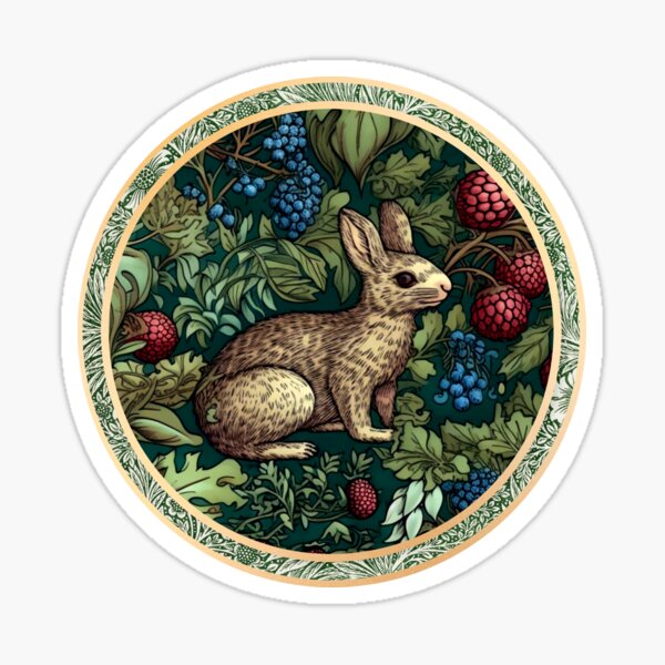 Item preview, William Morris Inspired Spring Rabbit and Berries designed and sold by Pixelchicken.
