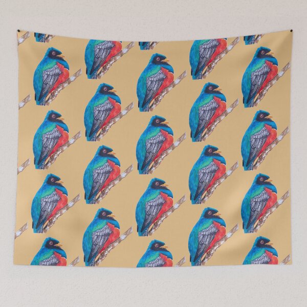 Item preview, Copie de Watercolor painting of a starling with blue and iridescent tones and a beige background designed and sold by art-elodie-g.