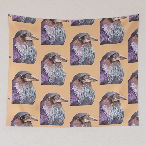 Item preview, Watercolor of a multi-colored woodpecker on a beige background, hand-painted and then scanned designed and sold by art-elodie-g.