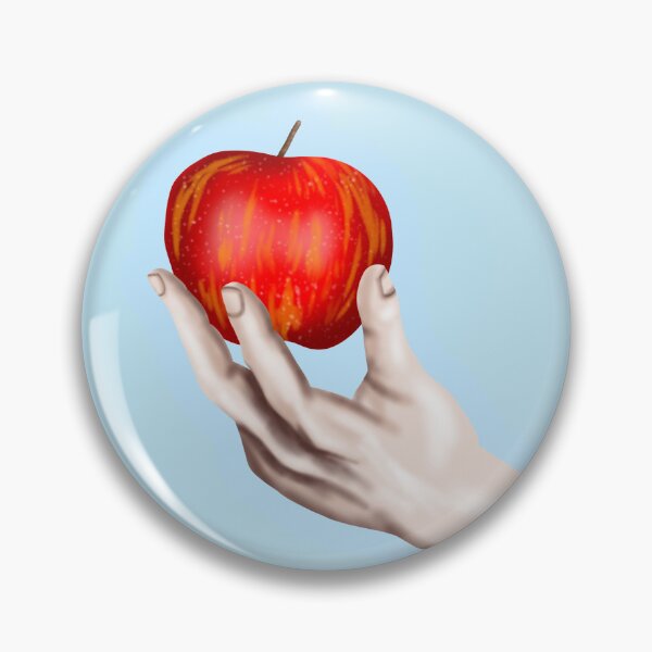 Item preview, Skin-colored hand holding an apple, with light blue border designed and sold by katecheerycake.