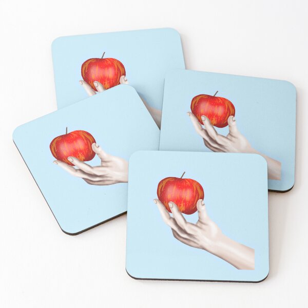 Item preview, Skin-colored hand holding an apple, with light blue border designed and sold by katecheerycake.